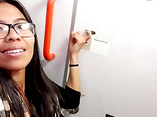 Asian pussy gets wet on airplane toilet