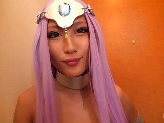 Asian girl in cosplay costume gangbanged by three guys