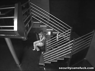 Horny Couple Getting Caught On Camera Fucking On A Stair Case