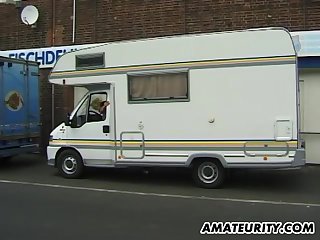 Hot Euro girl double teamed in the RV and makes the guys cum